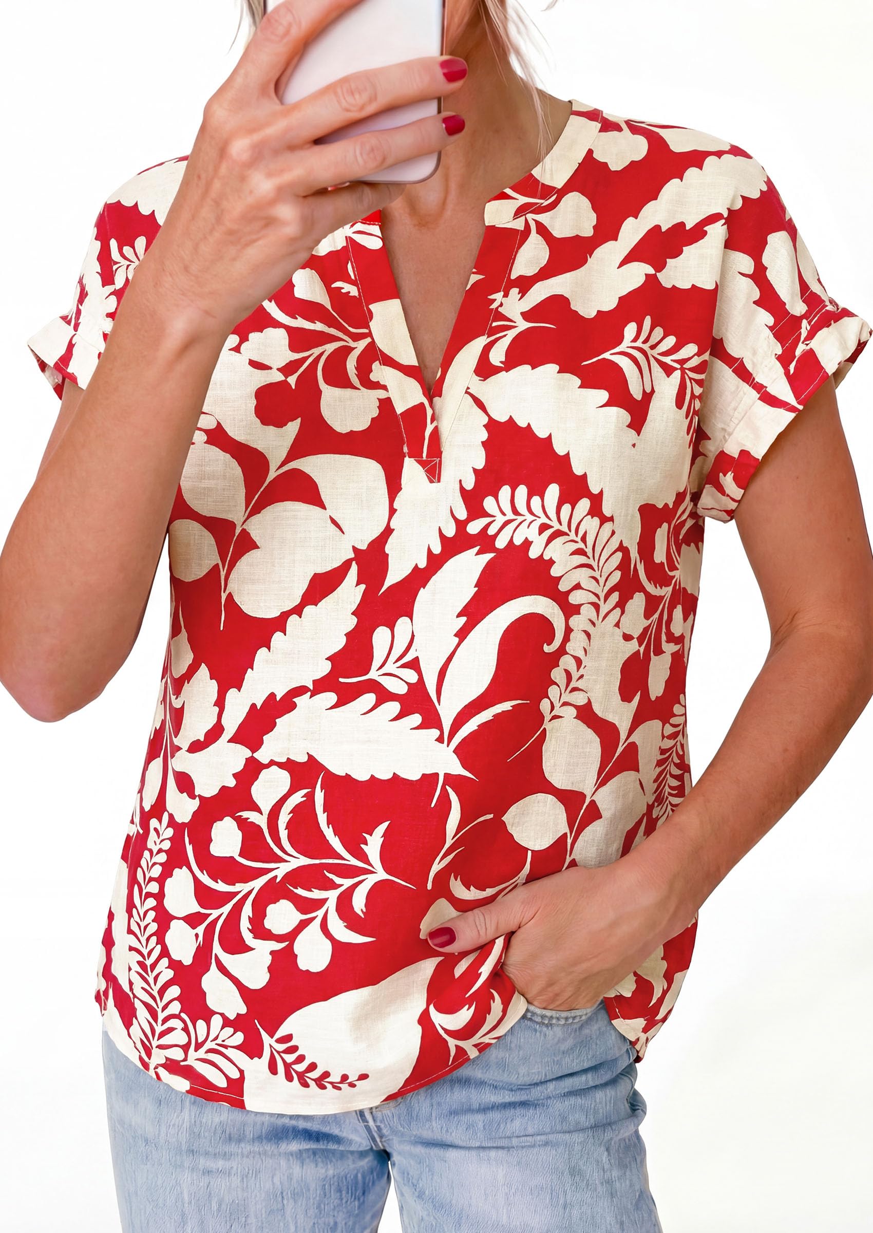 PRETTYGARDEN Womens Floral Print Short Sleeve Summer Tops Trendy V Neck Loose Boho Shirts Casual Work Blouses PRETTYGARDEN