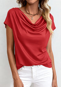 PRETTYGARDEN Blouses for Women Dressy Casual 2026 Summer Cowl Neck Short Sleeve Tops Spring Work Office Teacher Shirts PRETTYGARDEN