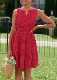 PRETTYGARDEN Women's Summer Dresses Sleeveless V Neck Eyelet Hollow Out Swing A Line Beach Vacation Sun Dress PRETTYGARDEN