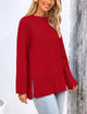 Women's Fall Knit Sweaters Long Sleeve Pullover Crewneck Split Hem Loose Oversized Tunic Sweater Top