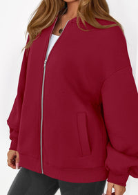 KIRUNDO Oversized Sweatshirt for Women Zip Up Bomber Jacket Fall Fashion Casual Long Sleeve Outerwear Winter Outfits PRETTYGARDEN