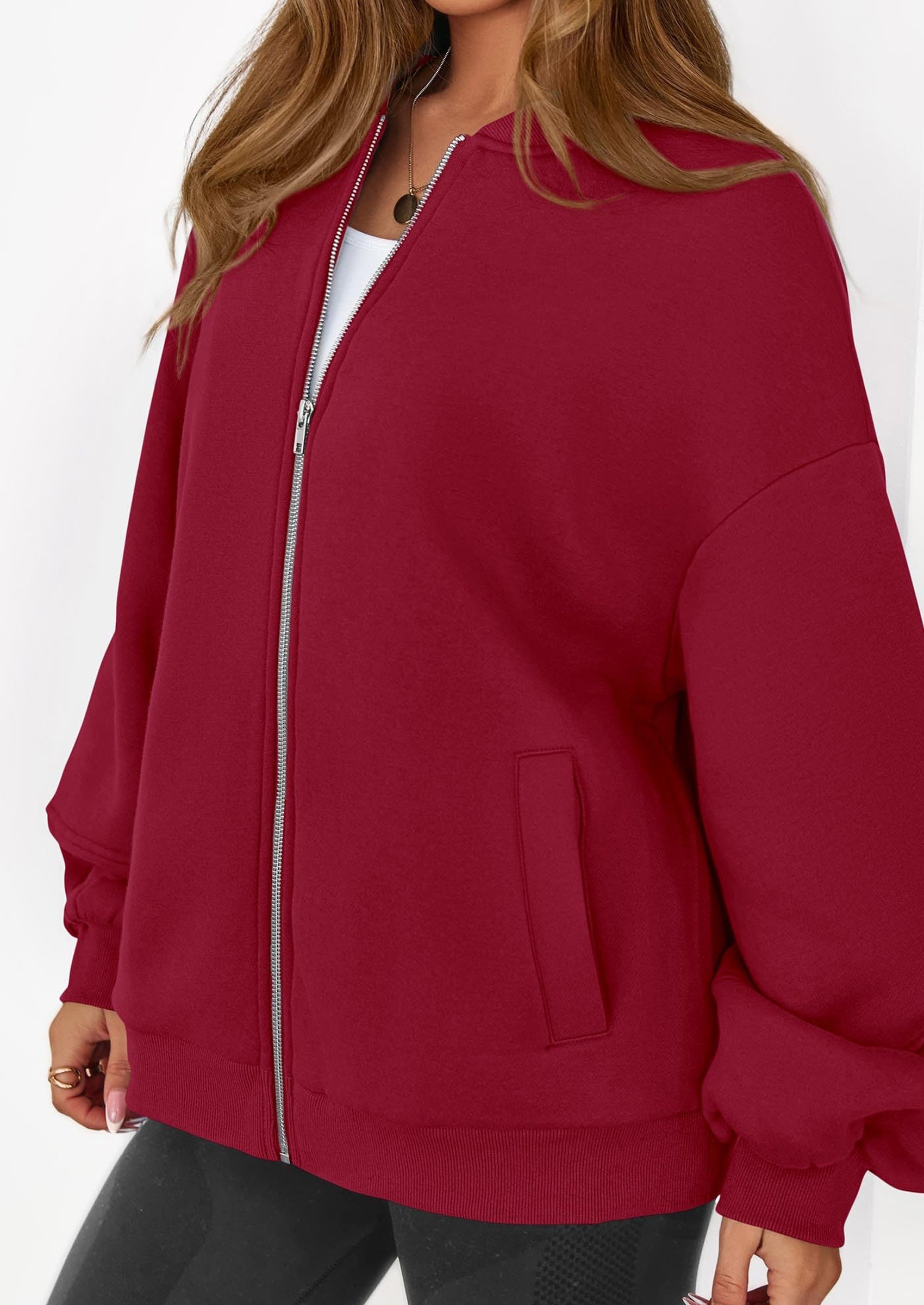 KIRUNDO Oversized Sweatshirt for Women Zip Up Bomber Jacket Fall Fashion Casual Long Sleeve Outerwear Winter Outfits PRETTYGARDEN