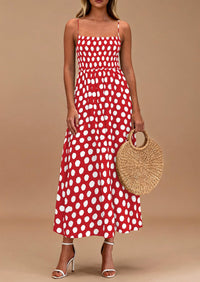 PRETTYGARDEN Womens Summer Dresses Spring Sleeveless Spaghetti Straps Casual Midi Dress Polka Dot Smocked Beach Sundress PRETTYGARDEN