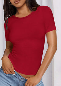 PRETTYGARDEN Women Summer Crew Neck Short Sleeve Tops Ribbed Knit Slim Fit Fashion Basic Tee Shirts Casual Going Out Top PRETTYGARDEN