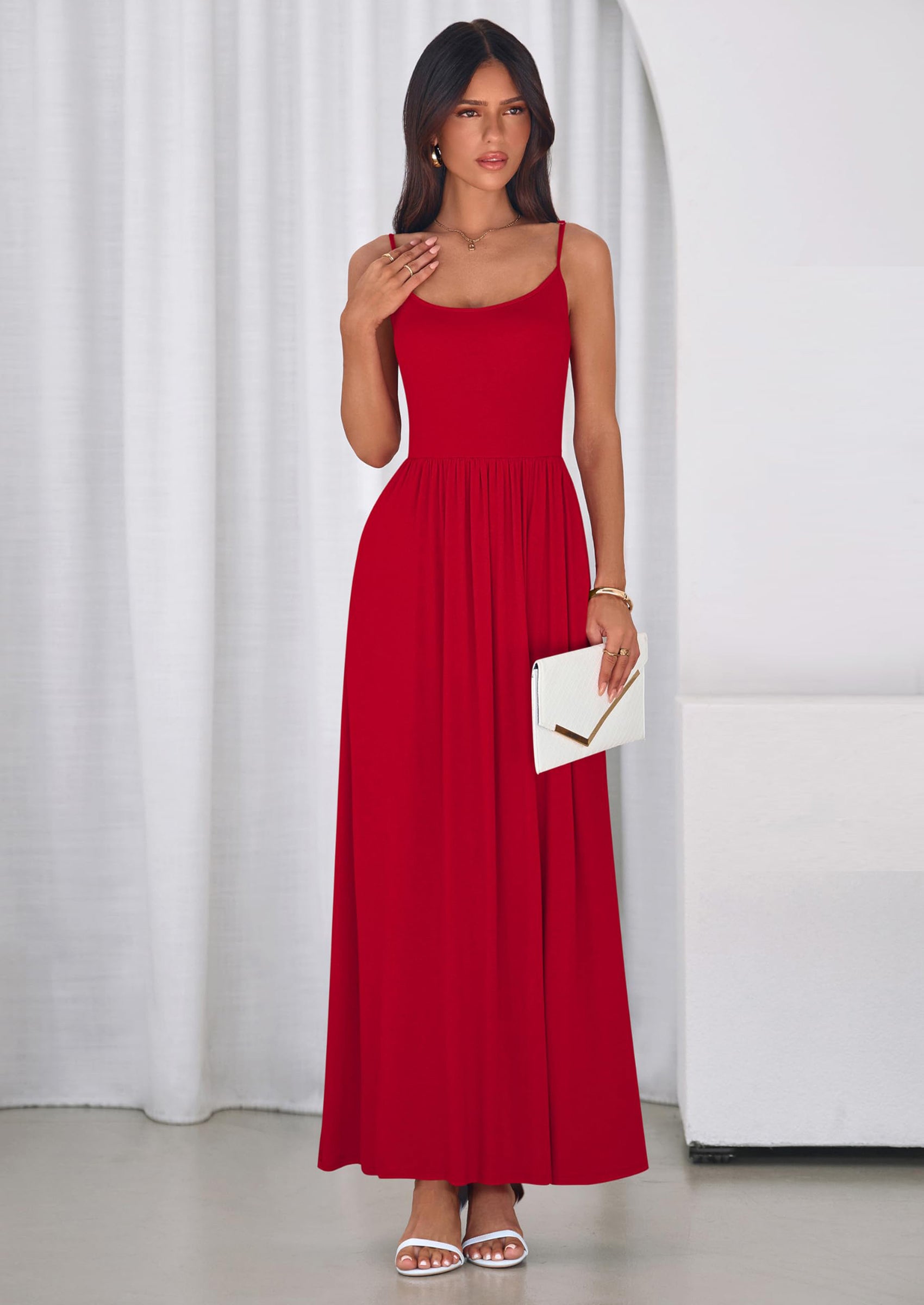 PRETTYGARDEN Womens Spaghetti Strap Maxi Dresses Sleeveless Summer Dress Long Casual Knit Flowy Beach Sundresses with Pockets PRETTYGARDEN