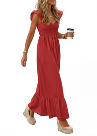 PRETTYGARDEN Women's Summer Casual Maxi Dresses Cap Sleeve V Neck Smocked Long Pockets Party Sundress Vacation Outfits PRETTYGARDEN