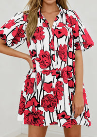 PRETTYGARDEN Womens Summer Dresses 2026 Casual Puff Sleeve Button Down Mini Shirt Dress Boho Floral Babydoll Sun Dress PRETTYGARDEN