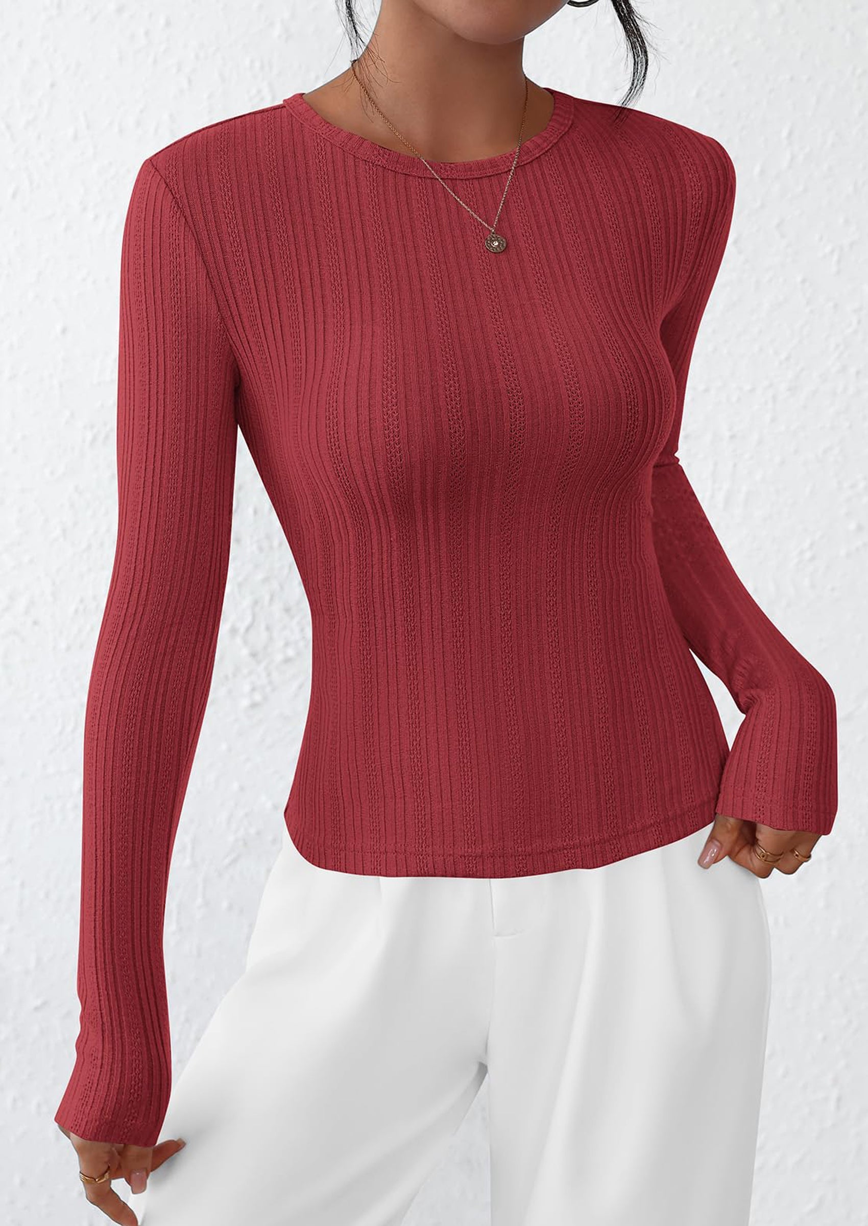 PRETTYGARDEN Crew Neck Long Sleeve Cute Going Out Tops for Women Casual Basic Slim Fit Womens Pullover Shirts PRETTYGARDEN