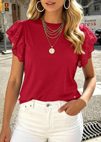 PRETTYGARDEN Womens Tops Dressy Casual Hollow Out Short Sleeve Summer Basic Tees Crewneck T Shirts Trendy Work Blouse PRETTYGARDEN