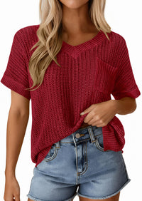 PRETTYGARDEN Women's Spring Short Sleeve Sweaters Lightweight V Neck Casual Going Out Summer T PRETTYGARDEN