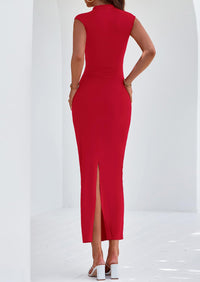 PRETTYGARDEN Women's Summer Maxi Dress Ruched Bodycon Sleeveless Formal Wedding Guest Elegant Cocktail Party Slit Dresses PRETTYGARDEN