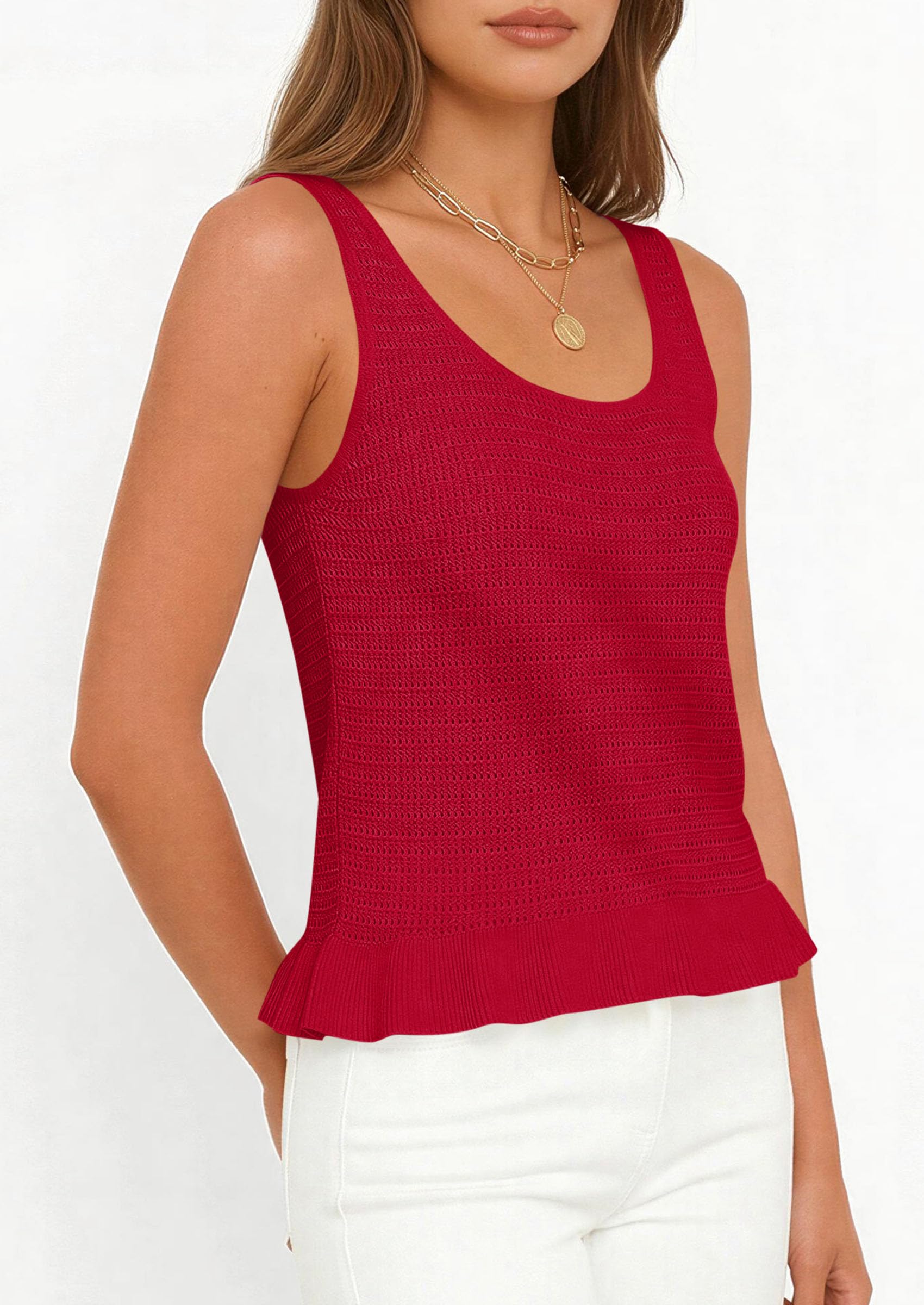 PRETTYGARDEN Womens Spring Crochet Tops Summer Sleeveless Scoop Neck Boho Sweater Tank Top Cute Beach Vacation Clothes PRETTYGARDEN