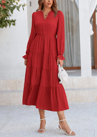 PRETTYGARDEN Women Fall Long Sleeve Smocked Maxi Dress Casual Square Neck Swiss Dot Tiered Ruffle Flowy Spring Pocket Dresses