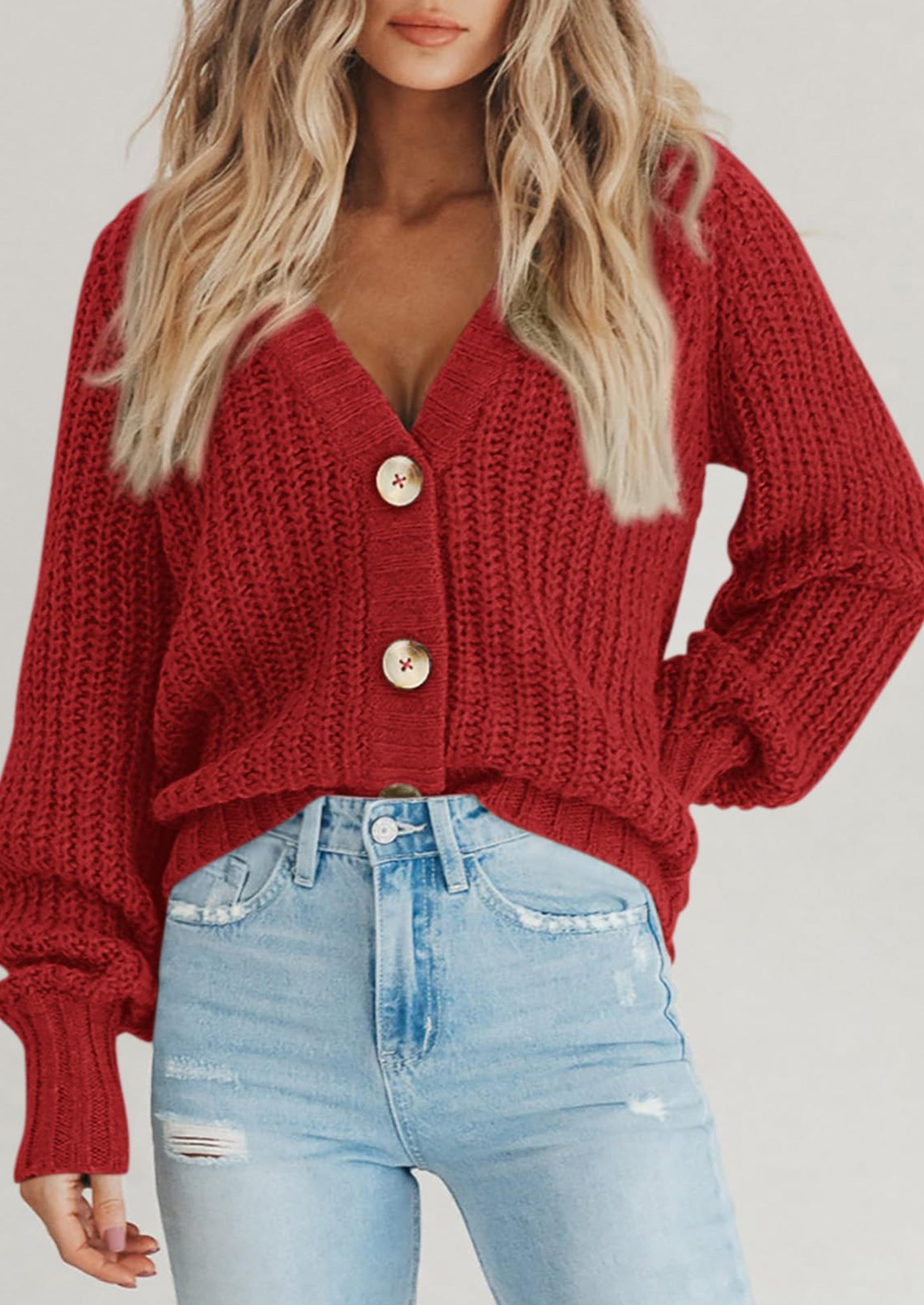 PRETTYGARDEN Women's Chunky Knit Open Front Sweater Long Sleeve Button Loose Short Cardigan Outerwear Coats