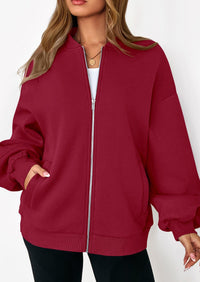 KIRUNDO Oversized Sweatshirt for Women Zip Up Bomber Jacket Fall Fashion Casual Long Sleeve Outerwear Winter Outfits PRETTYGARDEN