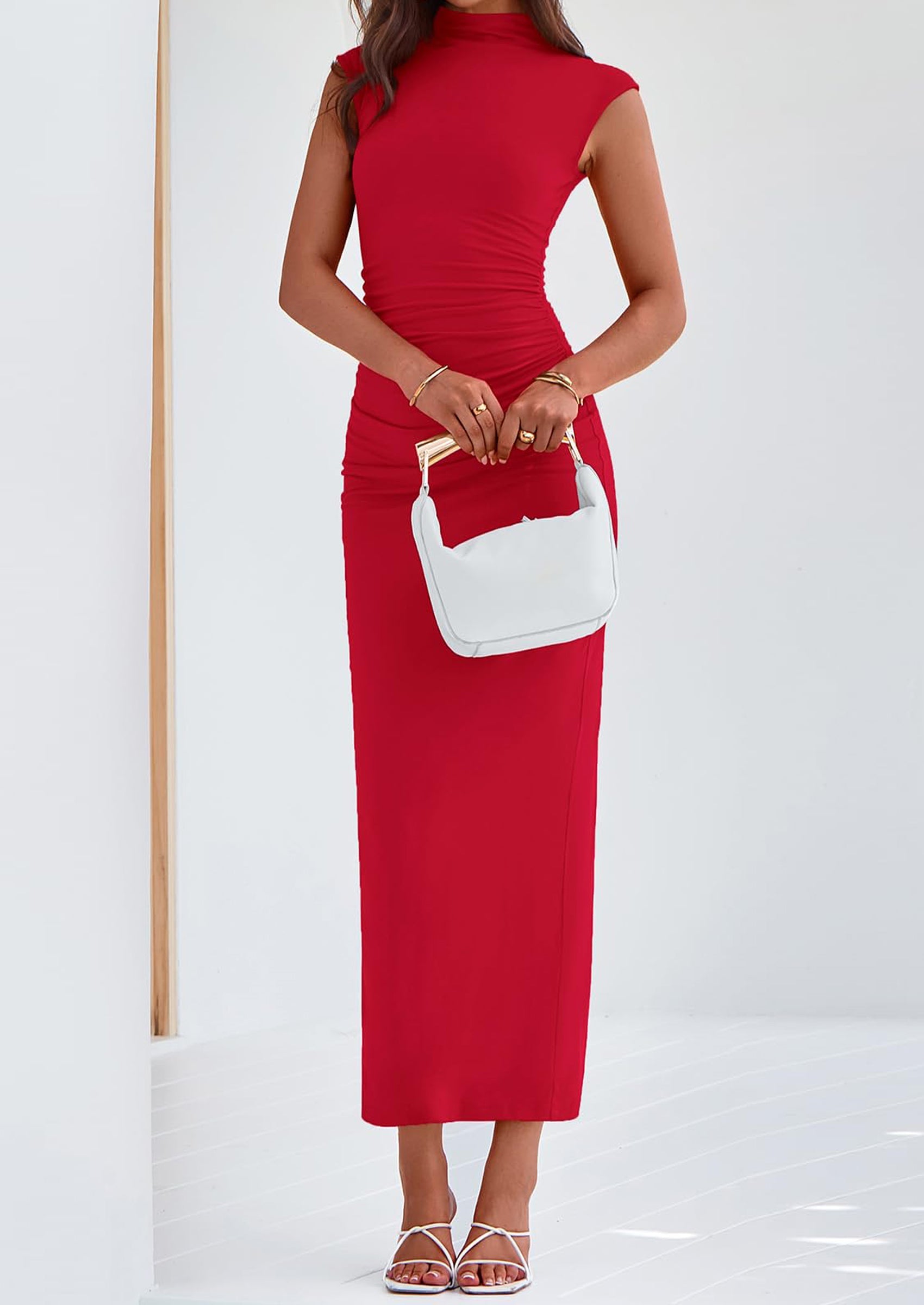 PRETTYGARDEN Women's Summer Maxi Dress Ruched Bodycon Sleeveless Formal Wedding Guest Elegant Cocktail Party Slit Dresses PRETTYGARDEN