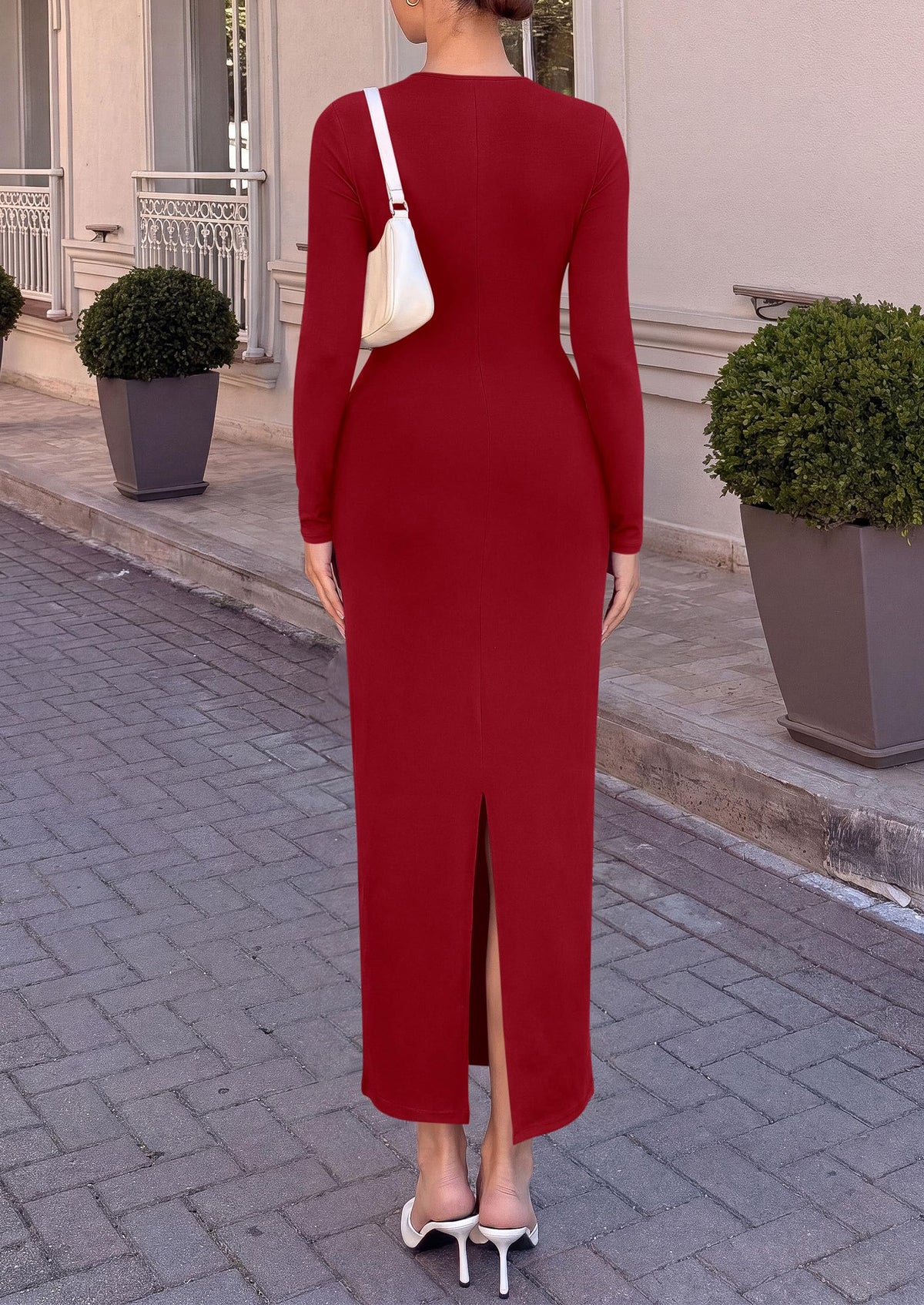PRETTYGARDEN Women's Long Sleeve Ruched Bodycon Wedding Guest Maxi Dresses  Deep V Neck, Wrap Draped Dress, Slim Fit, Stretchy, Formal Maxi Dress 2026, Elegant Cocktail Party, Holiday Outfits