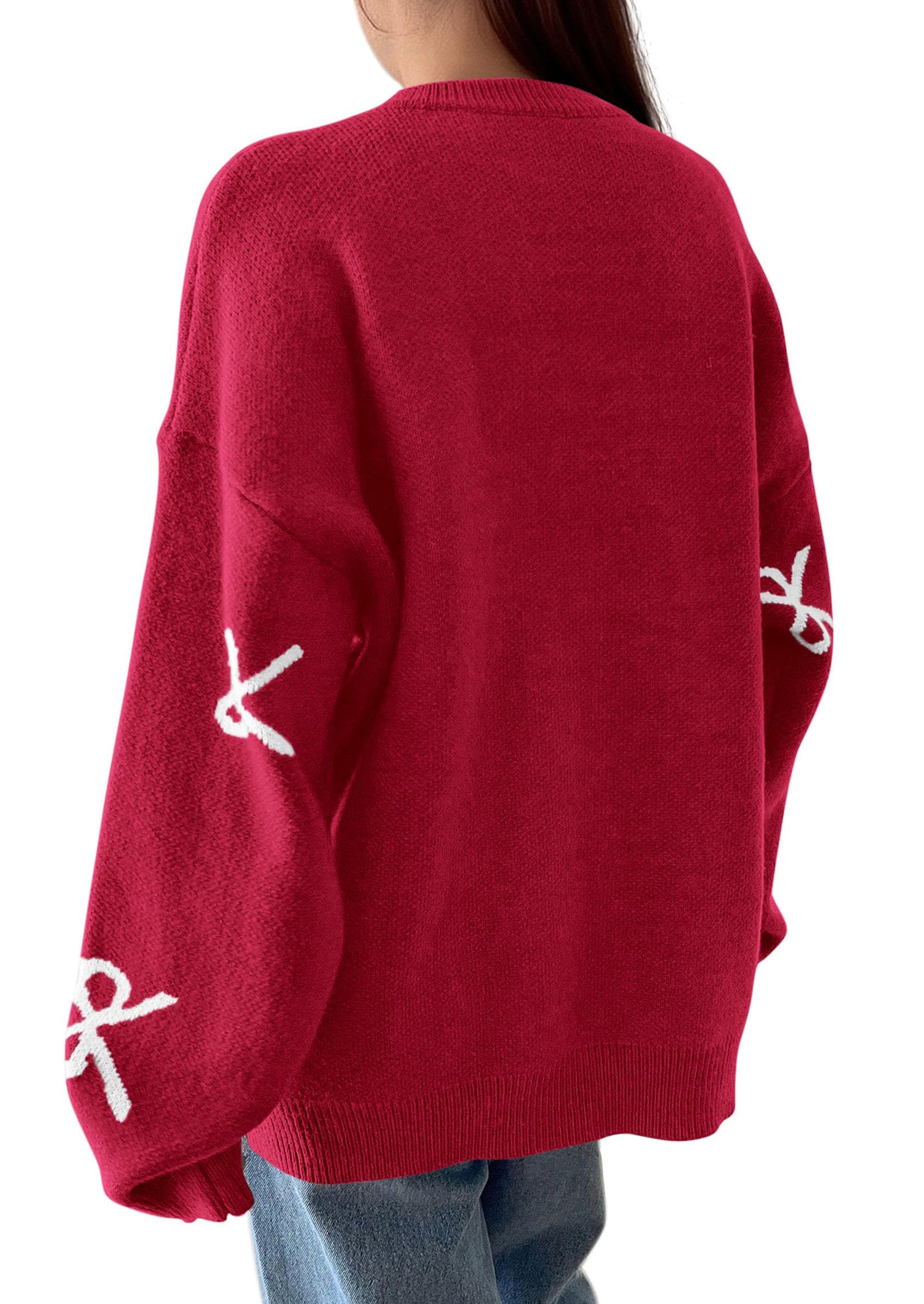 PRETTYGARDEN Fall Long Sleeve Pullover Sweaters for Women Trendy Crewneck Casual Cute Bow Chunky Knit Oversized Sweater