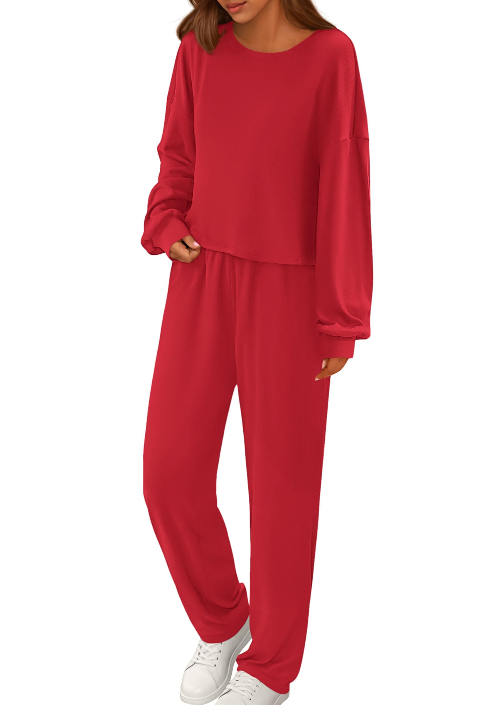 PRETTYGARDEN Women's Two Piece Outfits Lounge Sets Long Sleeve Pullover Tops Sweatpants Fall Fashion Matching Clothing