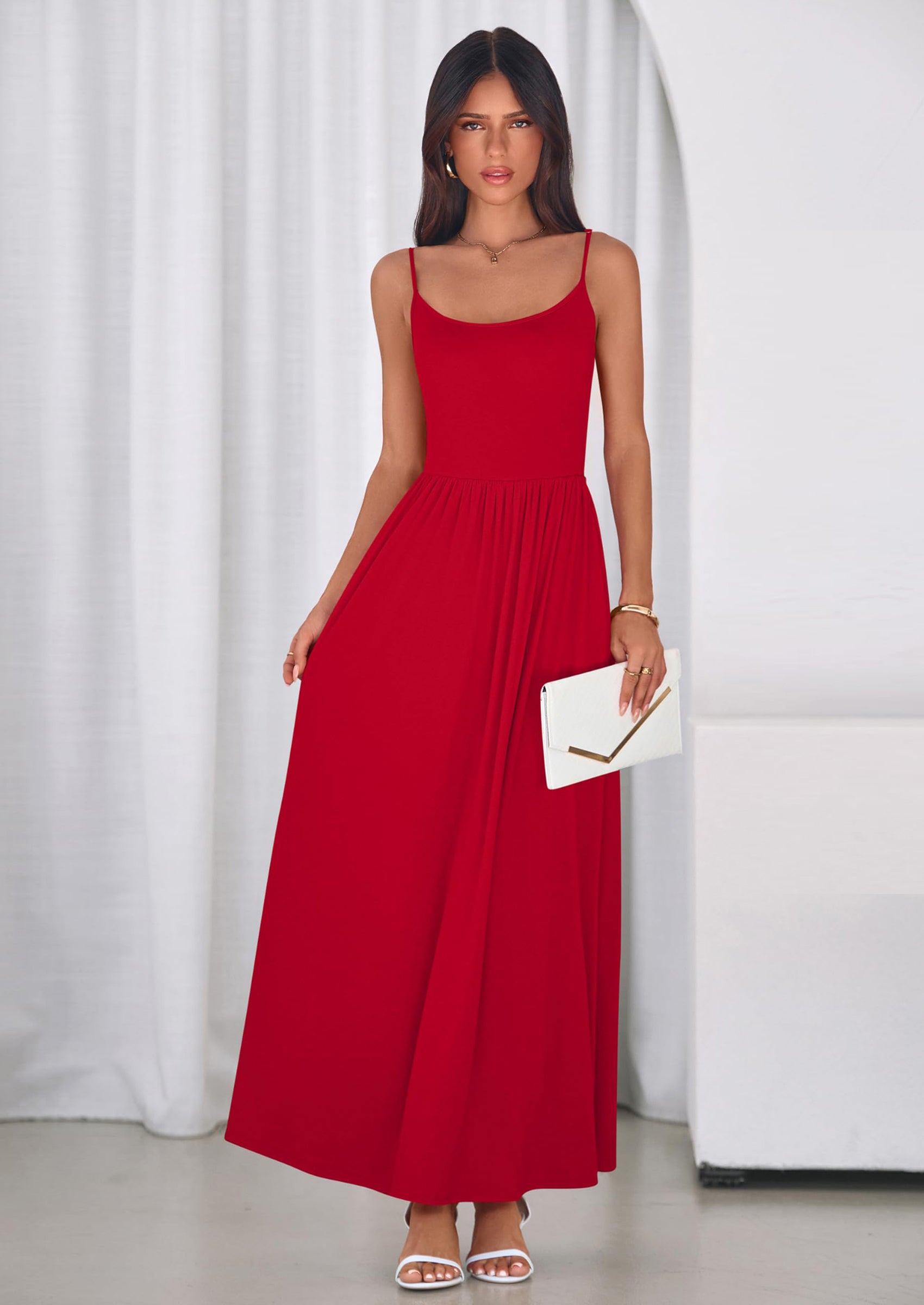 PRETTYGARDEN Womens Spaghetti Strap Maxi Dresses Sleeveless Summer Dress Long Casual Knit Flowy Beach Sundresses with Pockets PRETTYGARDEN