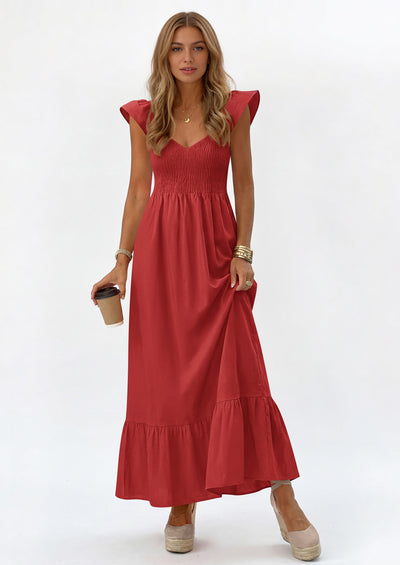 PRETTYGARDEN Women's Summer Casual Maxi Dresses Cap Sleeve V Neck Smocked Long Pockets Party Sundress Vacation Outfits PRETTYGARDEN