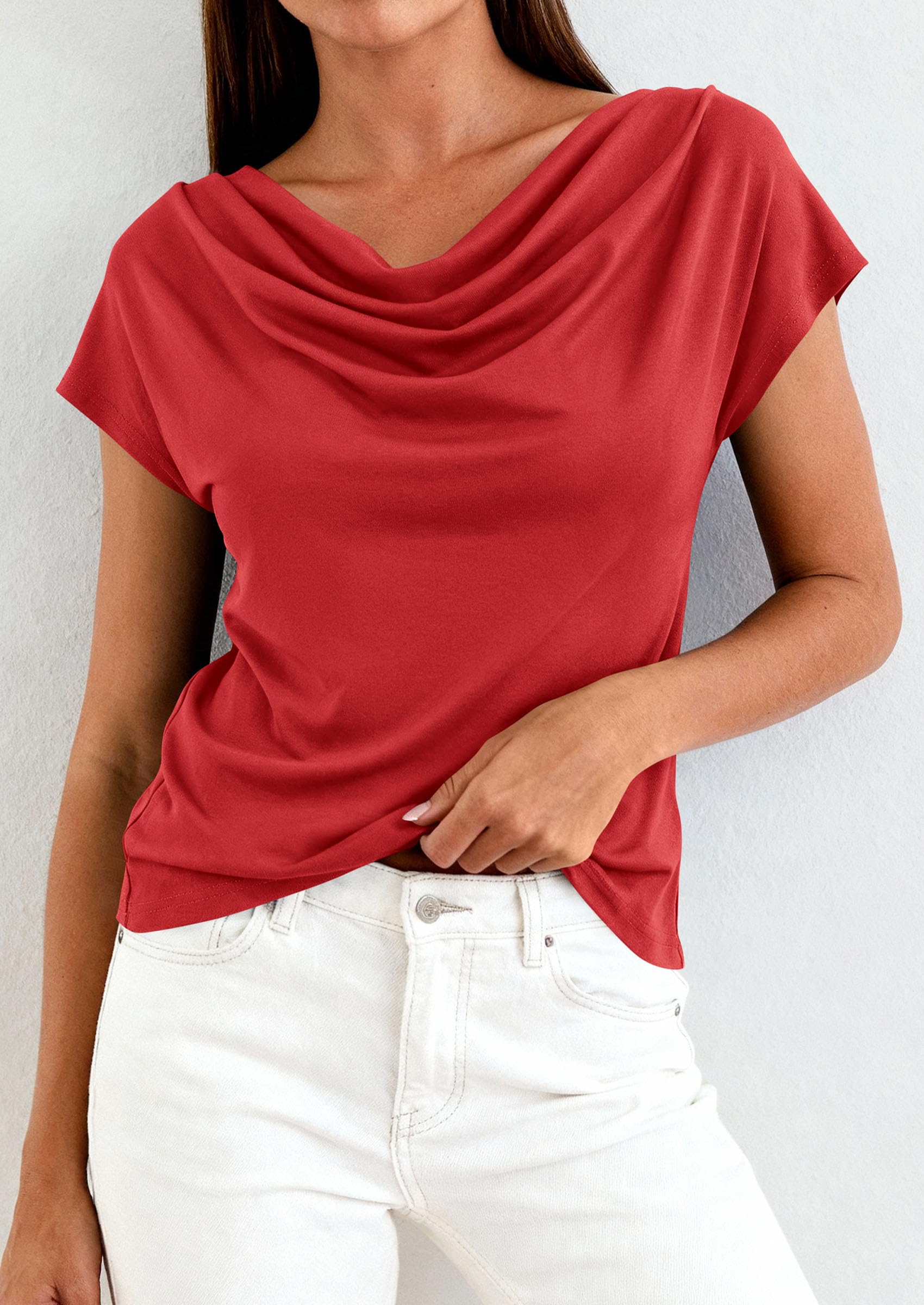 PRETTYGARDEN Blouses for Women Dressy Casual 2026 Summer Cowl Neck Short Sleeve Tops Spring Work Office Teacher Shirts PRETTYGARDEN