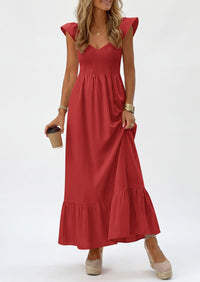 PRETTYGARDEN Women's Summer Casual Maxi Dresses Cap Sleeve V Neck Smocked Long Pockets Party Sundress Vacation Outfits PRETTYGARDEN