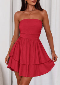 PRETTYGARDEN Women's Summer Strapless Tube Mini Dress Off Shoulder Smocked Ruffle A Line Flowy Short Party Club Dresses