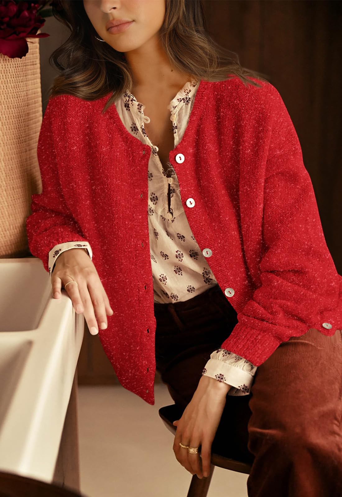 PRETTYGARDEN Long Sleeve Crewneck Button Down Womens Sweaters Fall Open Front Chunky Cardigan Sweaters for Women PRETTYGARDEN