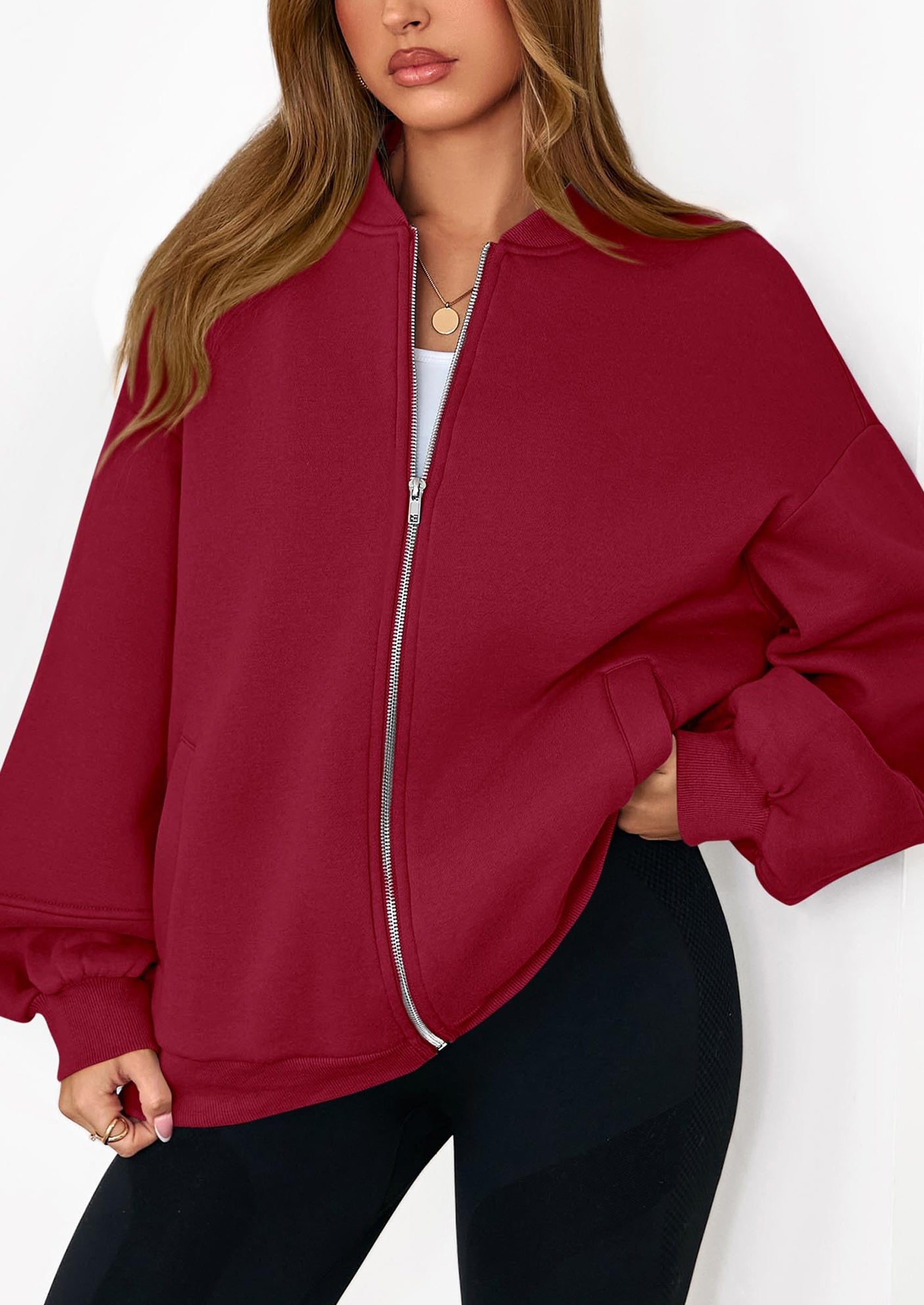 KIRUNDO Oversized Sweatshirt for Women Zip Up Bomber Jacket Fall Fashion Casual Long Sleeve Outerwear Winter Outfits PRETTYGARDEN