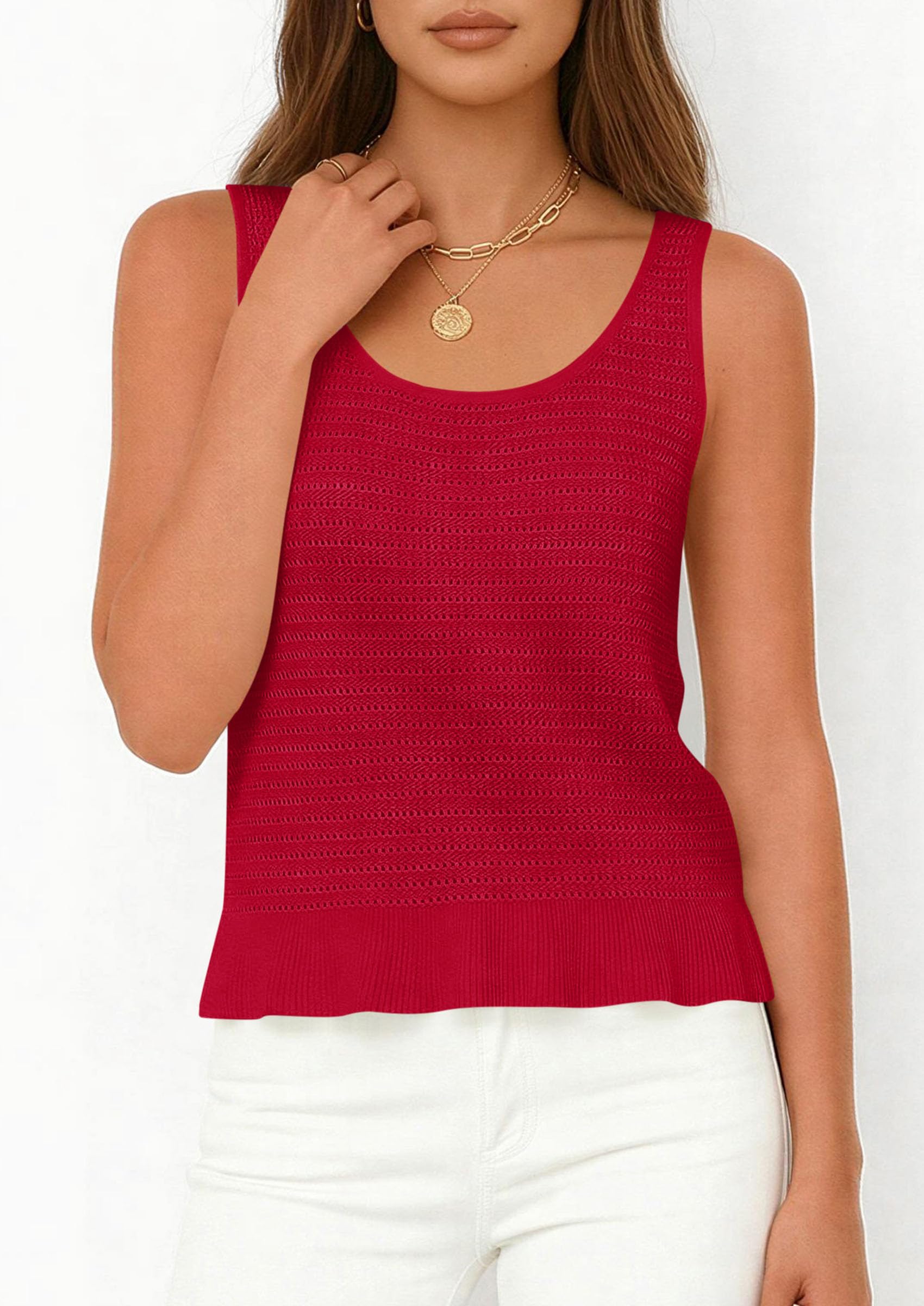 PRETTYGARDEN Womens Spring Crochet Tops Summer Sleeveless Scoop Neck Boho Sweater Tank Top Cute Beach Vacation Clothes PRETTYGARDEN