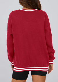 PRETTYGARDEN Women's Oversized Sweatshirts Casual Long Sleeve Stripes Knit V Neck Pullover Top Fall Teens Preppy Clothes