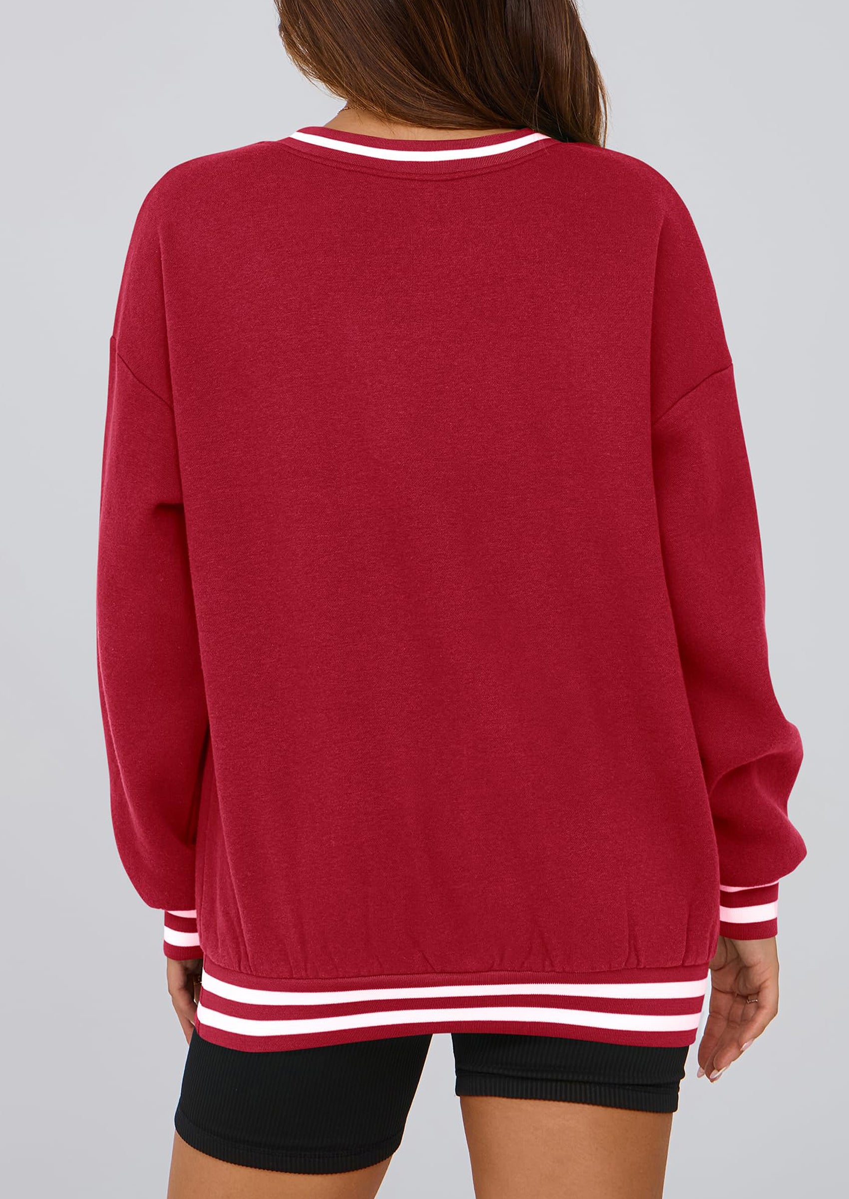 PRETTYGARDEN Women's Oversized Sweatshirts Casual Long Sleeve Stripes Knit V Neck Pullover Top Fall Teens Preppy Clothes