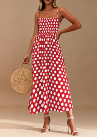 PRETTYGARDEN Womens Summer Dresses Spring Sleeveless Spaghetti Straps Casual Midi Dress Polka Dot Smocked Beach Sundress PRETTYGARDEN