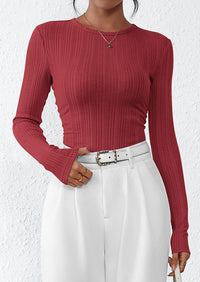 PRETTYGARDEN Crew Neck Long Sleeve Cute Going Out Tops for Women Casual Basic Slim Fit Womens Pullover Shirts PRETTYGARDEN