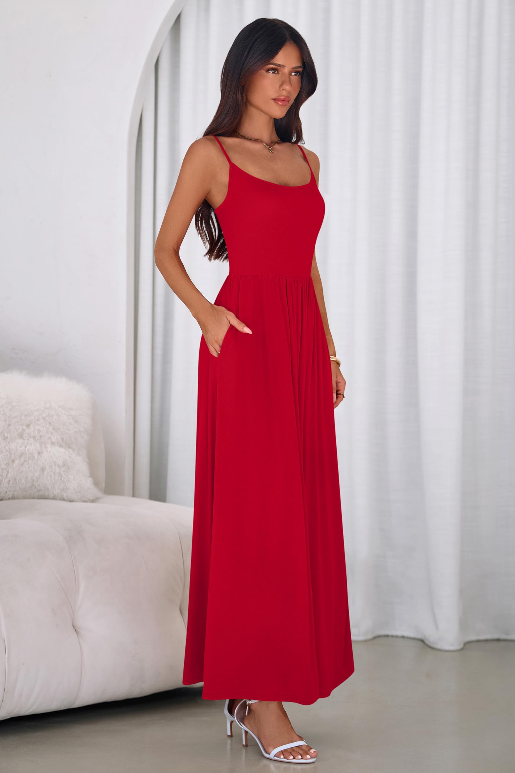 PRETTYGARDEN Womens Spaghetti Strap Maxi Dresses Sleeveless Summer Dress Long Casual Knit Flowy Beach Sundresses with Pockets PRETTYGARDEN