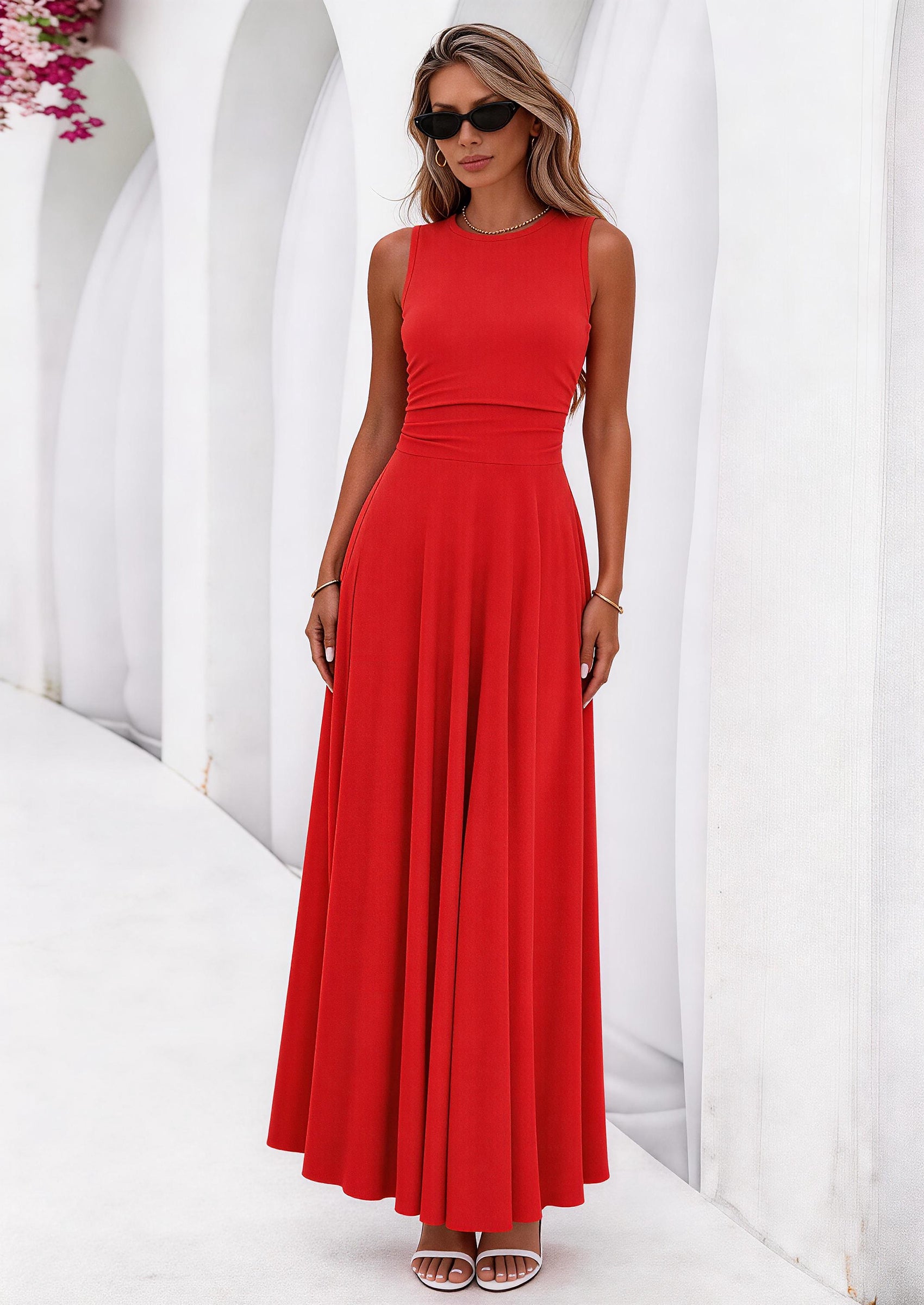 PRETTYGARDEN Womens Spring Dresses Casual Sleeveless Crewneck Aline Maxi Dress Stretch Tank Flowy Long Dresses