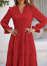 PRETTYGARDEN Women Fall Long Sleeve Smocked Maxi Dress Casual Square Neck Swiss Dot Tiered Ruffle Flowy Spring Pocket Dresses