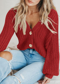 PRETTYGARDEN Women's Chunky Knit Open Front Sweater Long Sleeve Button Loose Short Cardigan Outerwear Coats