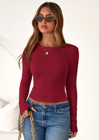 PRETTYGARDEN Womens Summer Fall Long Sleeve Shirts Ribbed Knit Fitted Basic Tee Going Out Tops Underscrub Casual Outfits