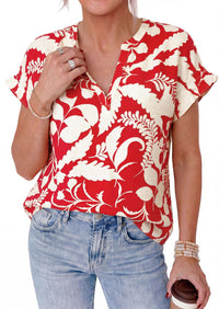 PRETTYGARDEN Womens Floral Print Short Sleeve Summer Tops Trendy V Neck Loose Boho Shirts Casual Work Blouses PRETTYGARDEN