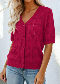 PRETTYGARDEN Short Sleeve Crochet Knit Summer Cardigans for Women Lightweight Button Down Hollow Out Sweater Beach Cover Up PRETTYGARDEN