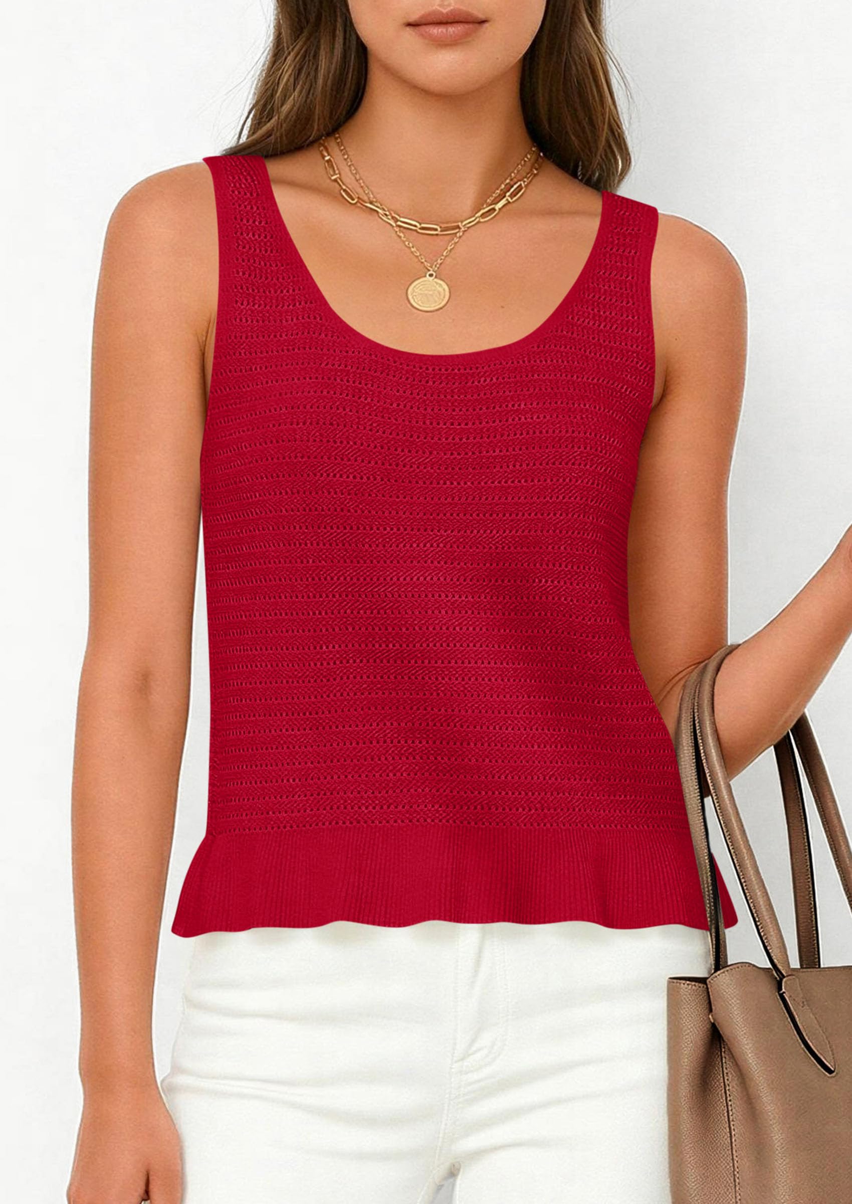 PRETTYGARDEN Womens Spring Crochet Tops Summer Sleeveless Scoop Neck Boho Sweater Tank Top Cute Beach Vacation Clothes PRETTYGARDEN