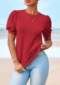 PRETTYGARDEN Womens Tops Spring Summer Puff Short Sleeve Sweater Crewneck Knit Work Blouses Dressy Casual Trendy Shirts PRETTYGARDEN