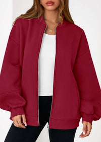 KIRUNDO Oversized Sweatshirt for Women Zip Up Bomber Jacket Fall Fashion Casual Long Sleeve Outerwear Winter Outfits PRETTYGARDEN