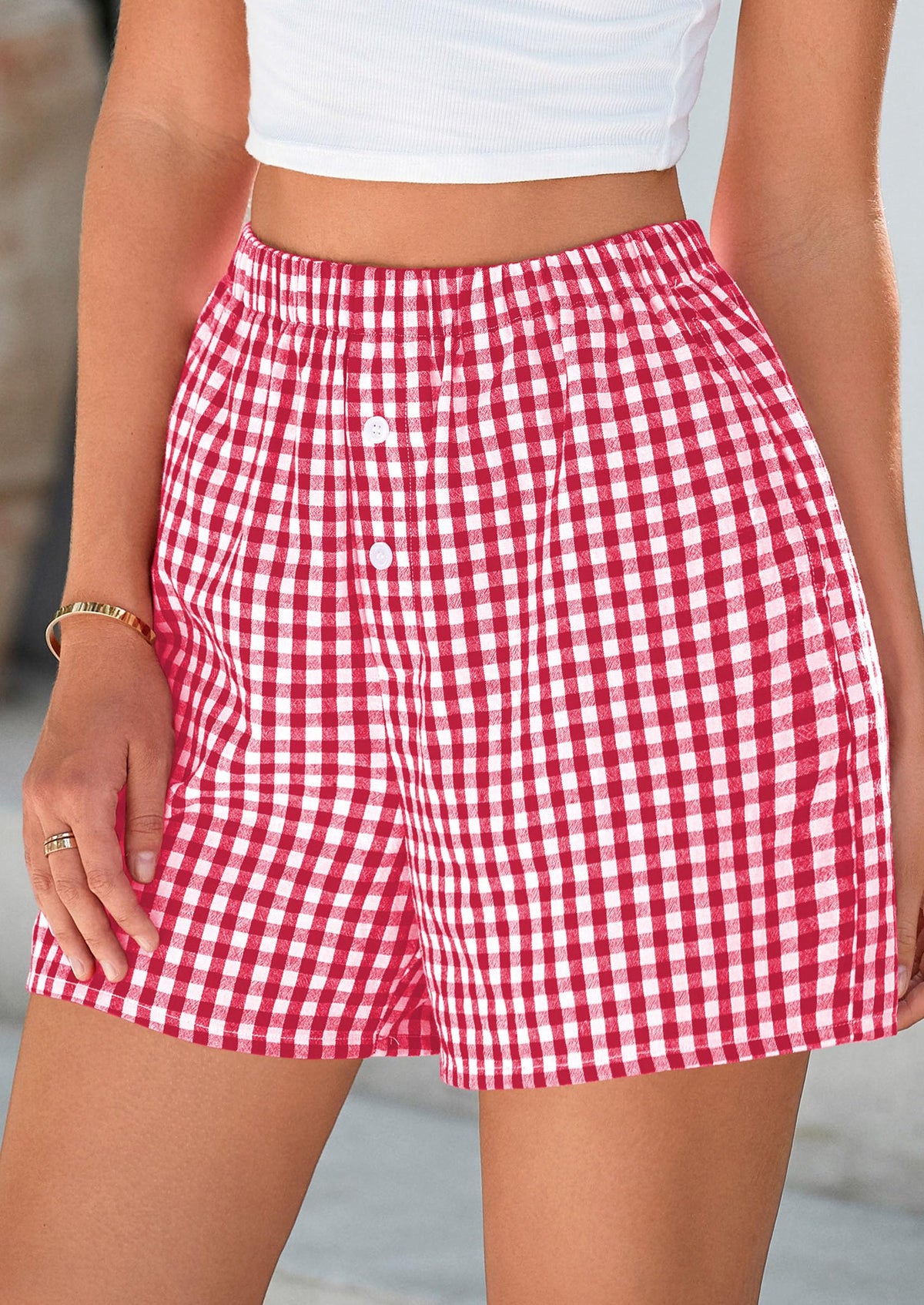 Womens Boxer Shorts 2025 Summer Casual Lounge Sleep Gingham Pajama Y2K Plaid Short Pants with Pockets