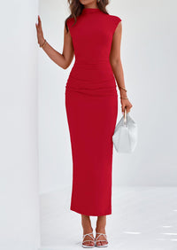 PRETTYGARDEN Women's Summer Maxi Dress Ruched Bodycon Sleeveless Formal Wedding Guest Elegant Cocktail Party Slit Dresses PRETTYGARDEN