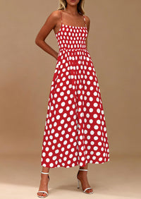 PRETTYGARDEN Womens Summer Dresses Spring Sleeveless Spaghetti Straps Casual Midi Dress Polka Dot Smocked Beach Sundress PRETTYGARDEN