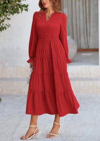 PRETTYGARDEN Women Fall Long Sleeve Smocked Maxi Dress Casual Square Neck Swiss Dot Tiered Ruffle Flowy Spring Pocket Dresses