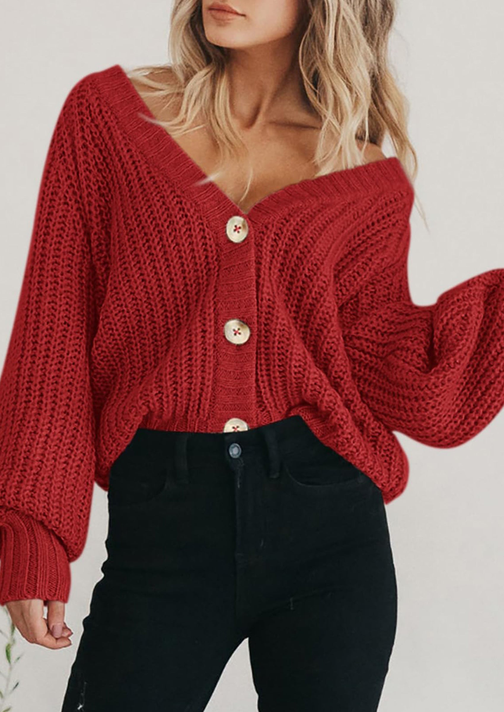 PRETTYGARDEN Women's Chunky Knit Open Front Sweater Long Sleeve Button Loose Short Cardigan Outerwear Coats